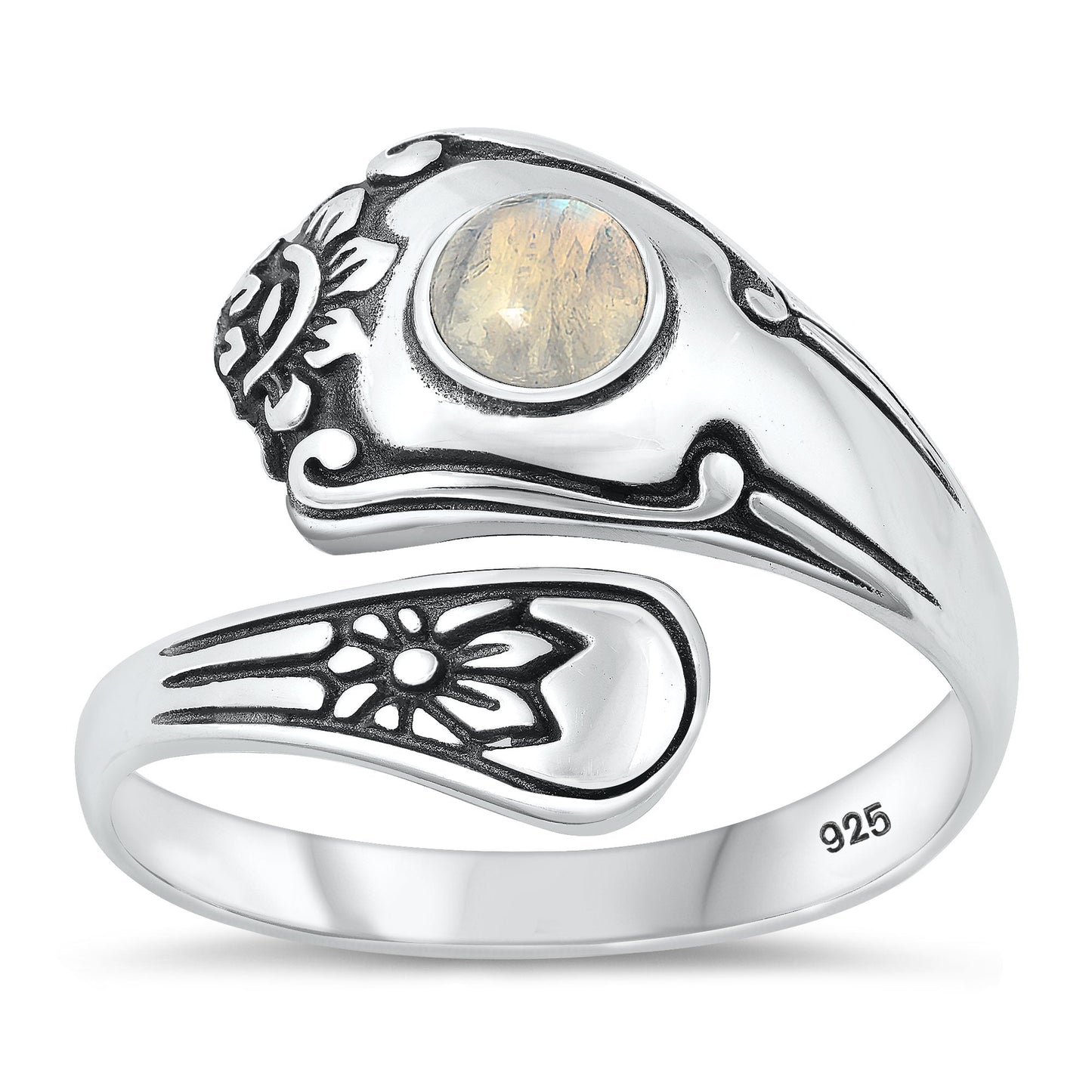 Sterling Silver Bali Moonstone Spoon Ring