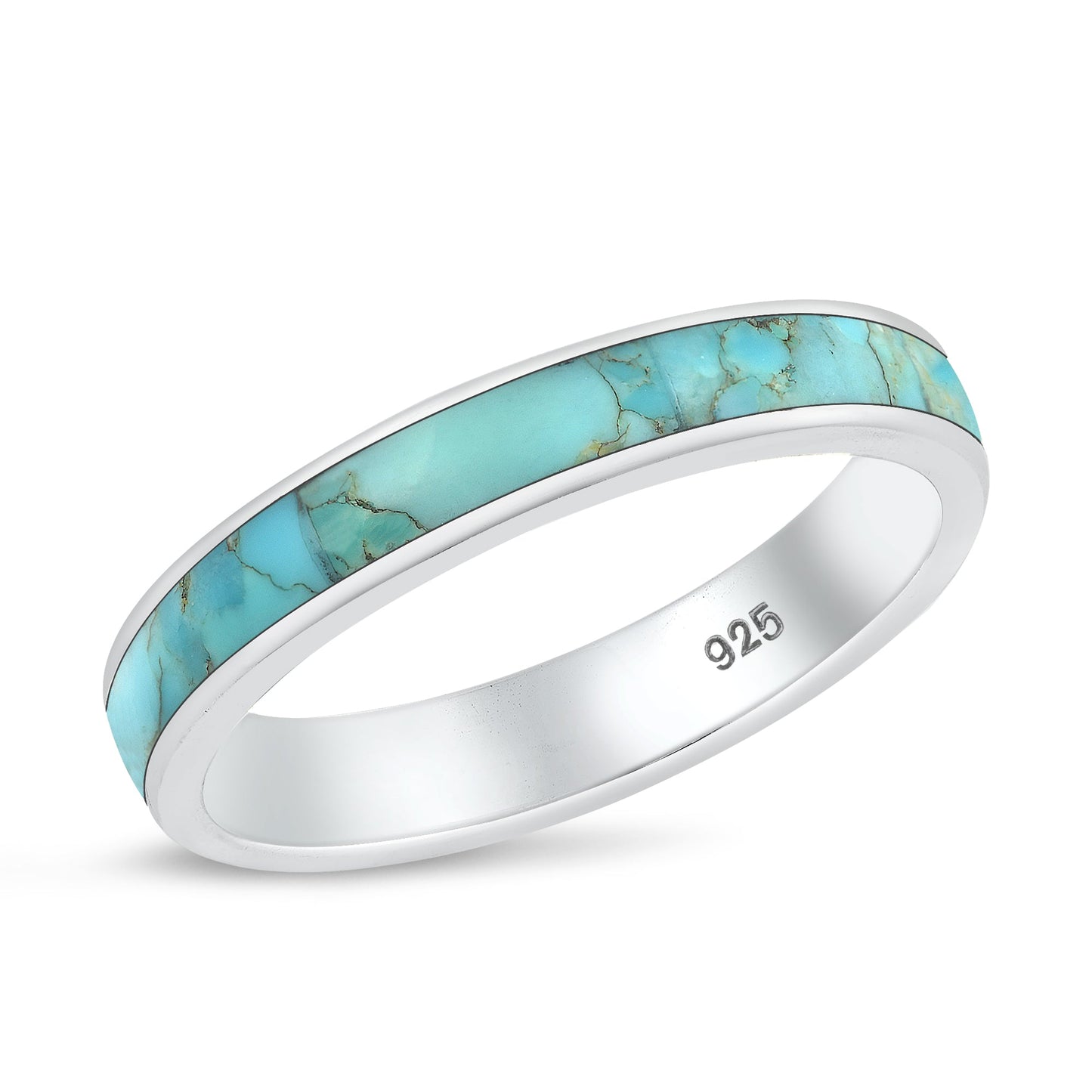 Sterling Silver Genuine Turquoise Wedding Band Ring