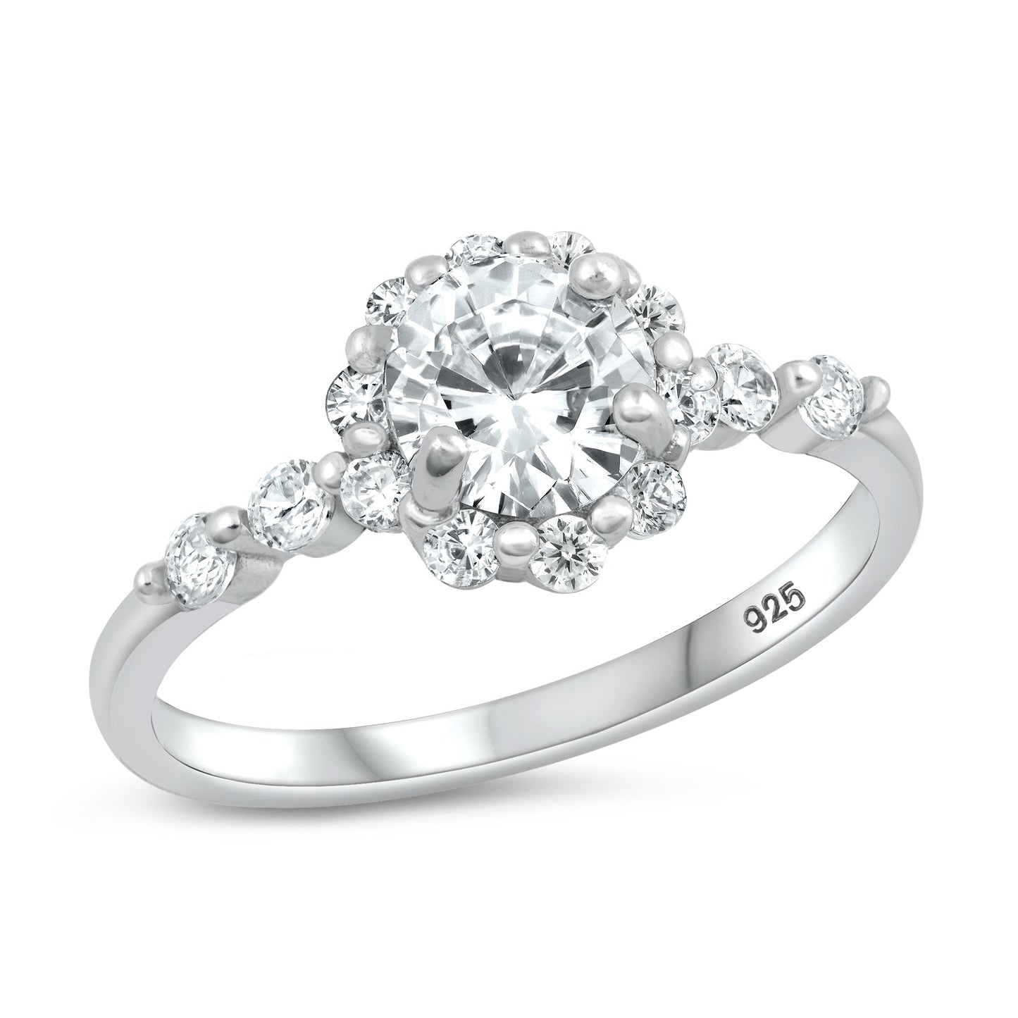 Sterling Silver White CZ Engagement Ring