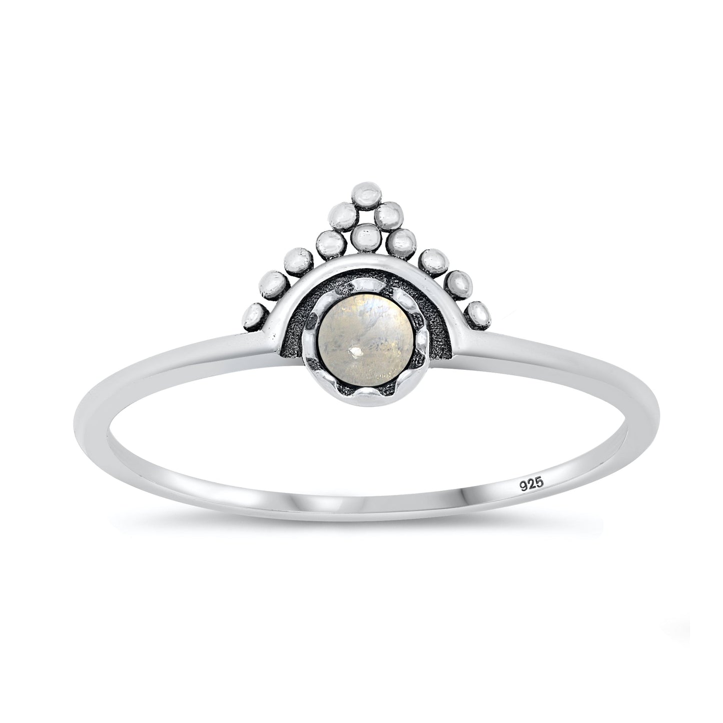 Sterling Silver Moonstone Bali Crown Ring