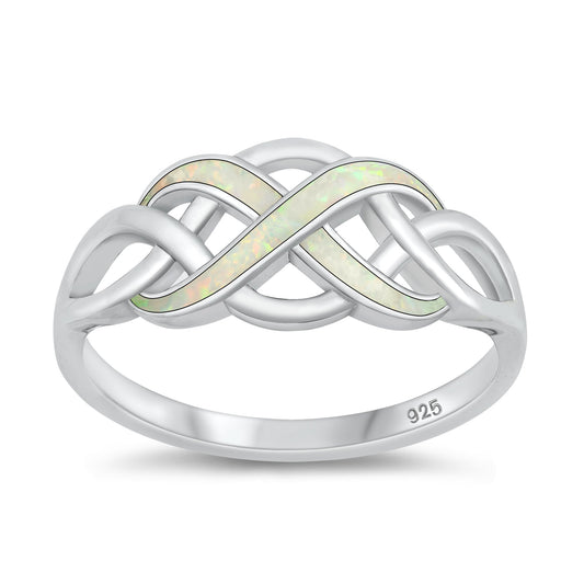 Sterling Silver White Lab Opal Infinity Ring
