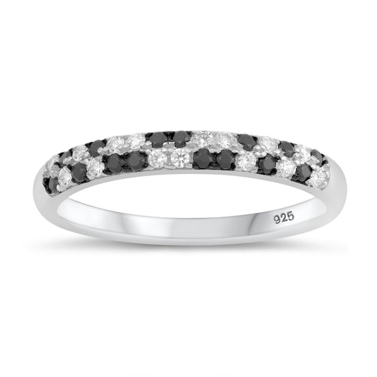 Sterling Silver Clear & Black CZ Ring