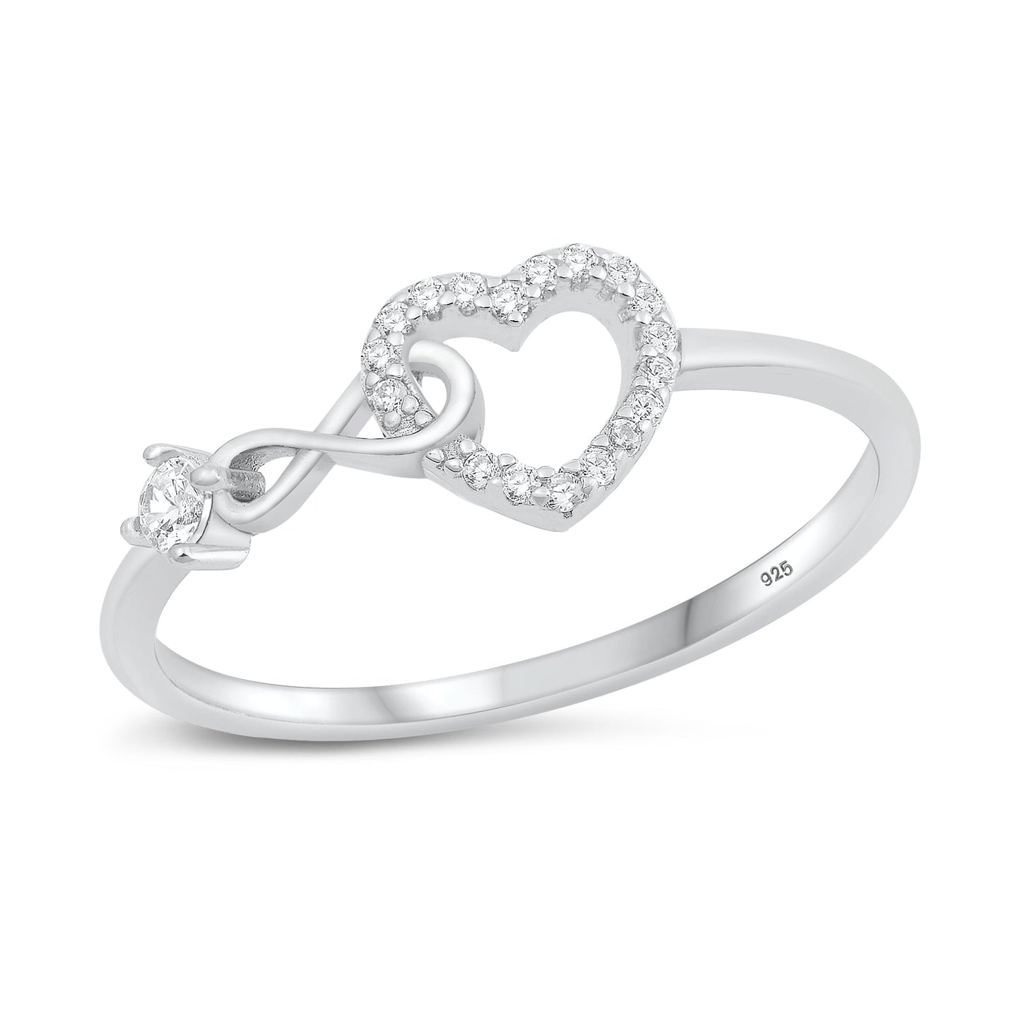 Sterling Silver Clear CZ Heart & Infinity Ring