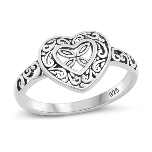 Sterling Silver Filigree Heart Ring