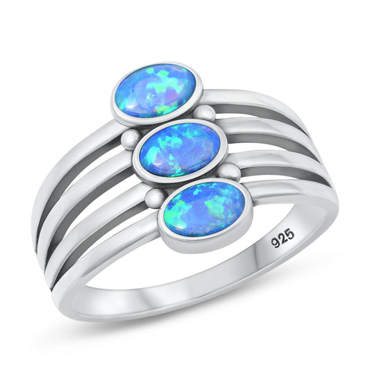 Sterling Silver Blue Lab Opal Ring