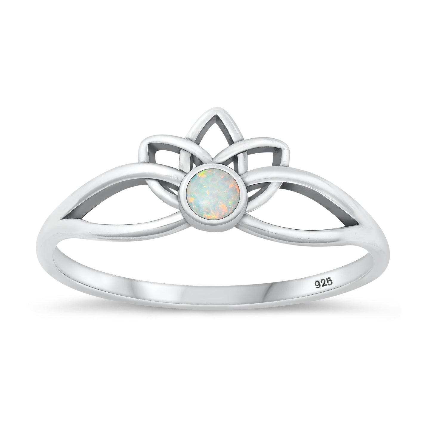 Sterling Silver White Lab Opal Lotus Ring
