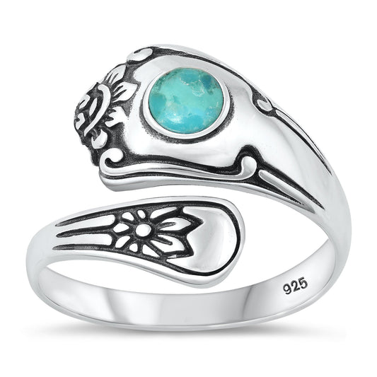 Sterling Silver Genuine Turquoise Spoon Ring
