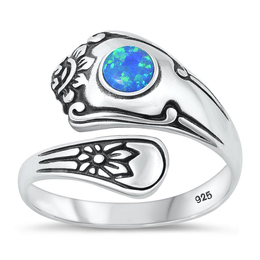 Sterling Silver Blue Lab Opal Bali Spoon Ring