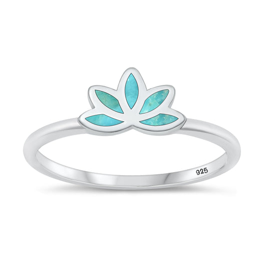 Sterling Silver Genuine Turquoise Lotus Ring