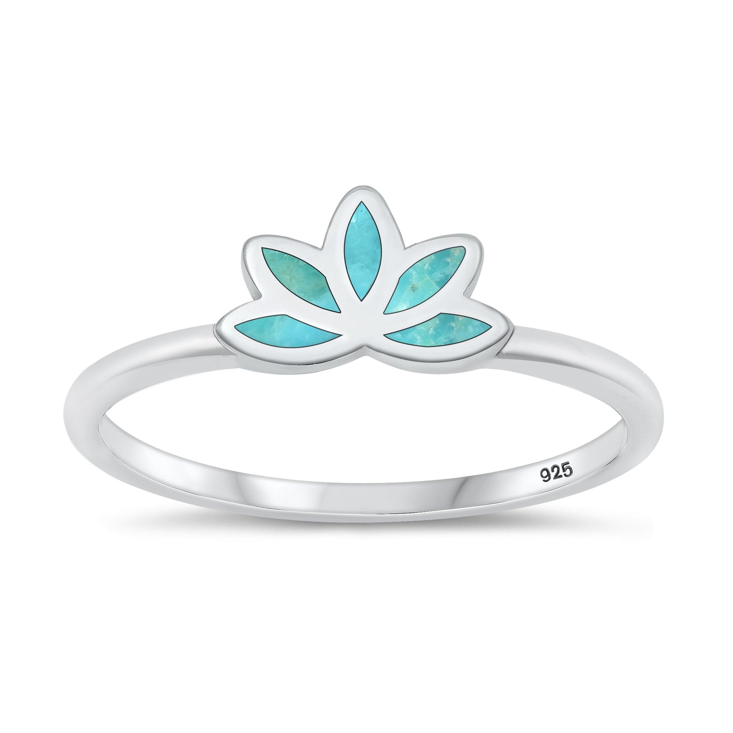Sterling Silver Genuine Turquoise Lotus Ring