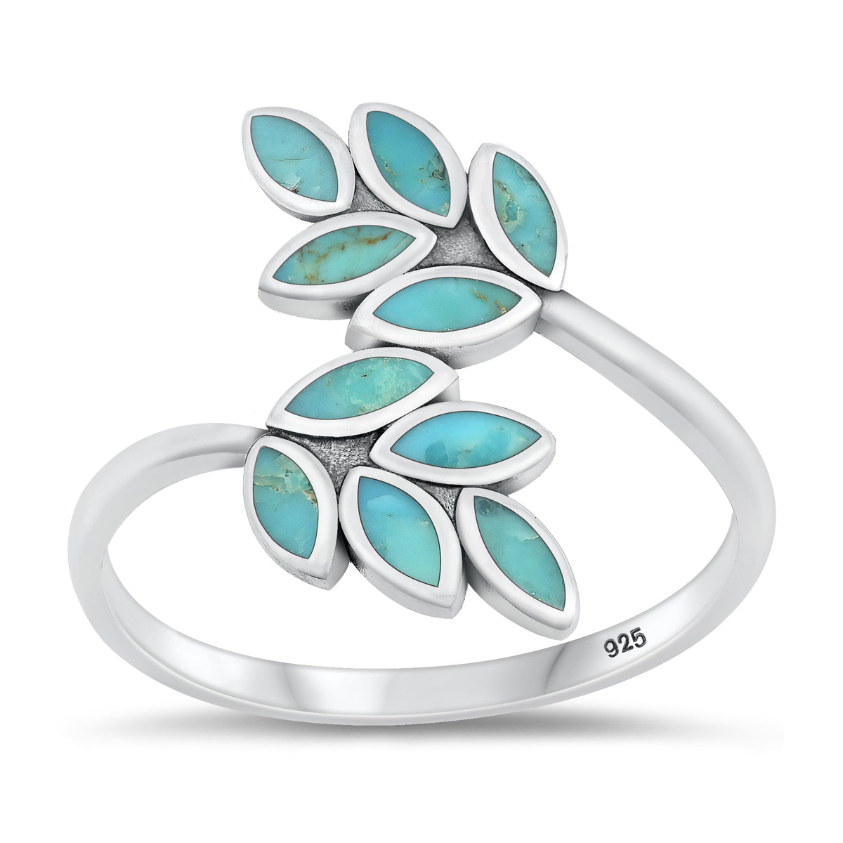 Sterling Silver Genuine Turquoise Leaf Ring