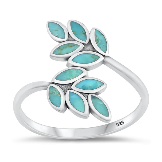 Sterling Silver Genuine Turquoise Leaf Ring