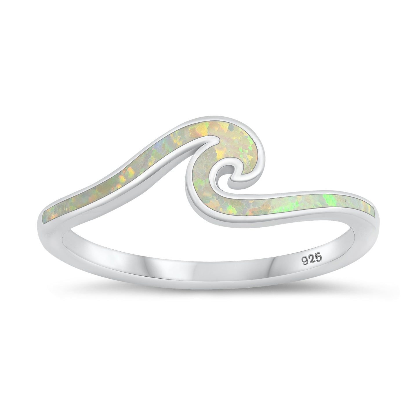Sterling Silver White Lab Opal Wave Ring
