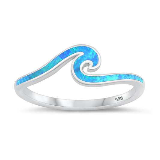 Sterling Silver Blue Lab Opal Wave Ring