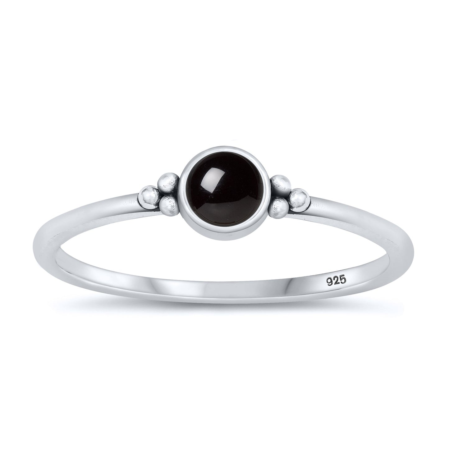 Sterling Silver Black Agate Bali Ring