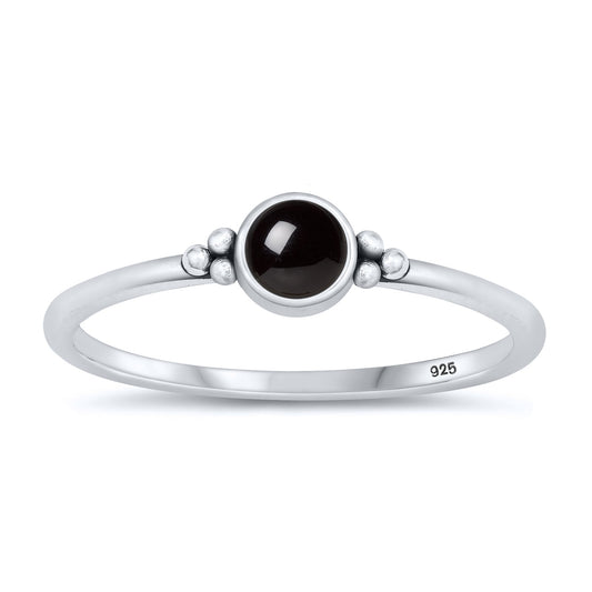Sterling Silver Black Agate Bali Ring