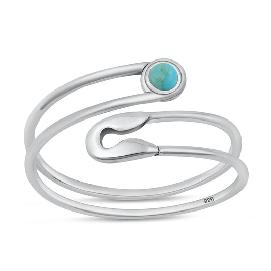 Sterling Silver Genuine Turquoise Safety Pin Ring