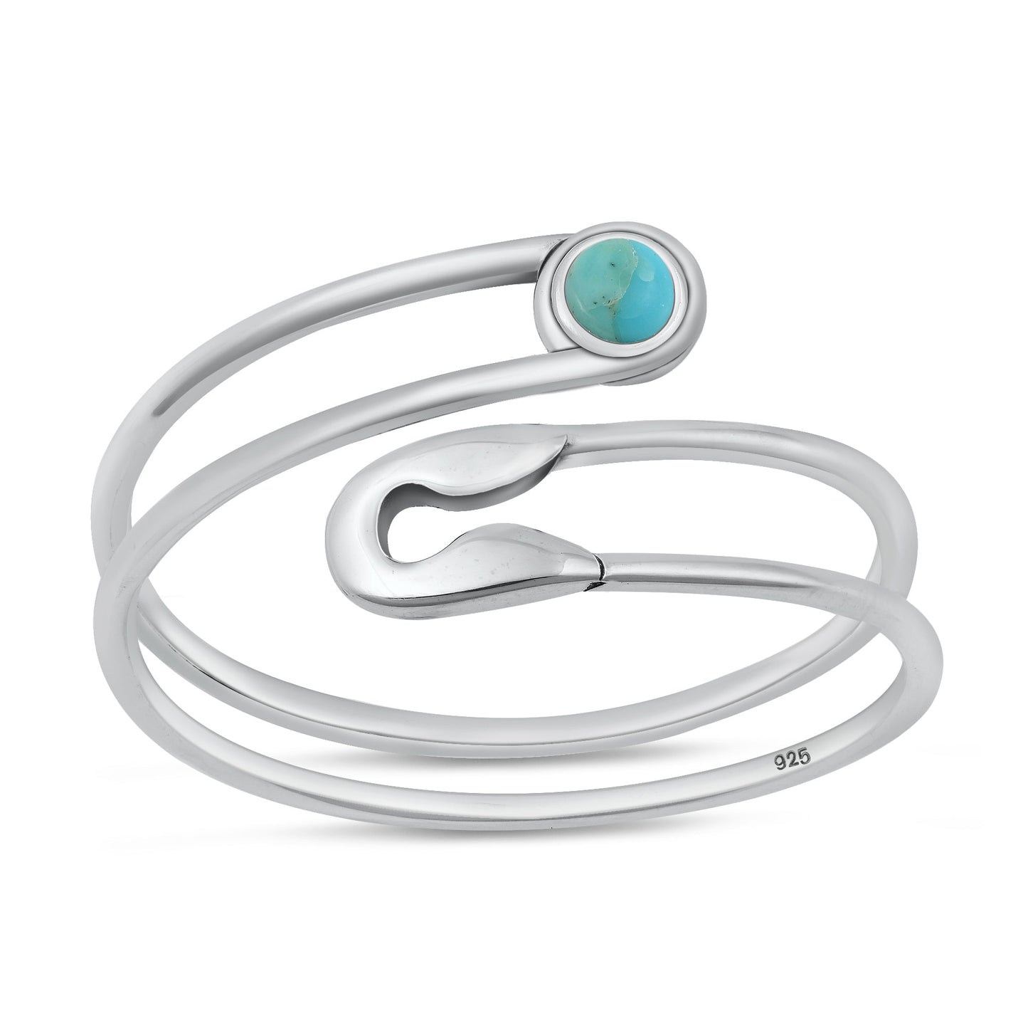 Sterling Silver Genuine Turquoise Safety Pin Ring