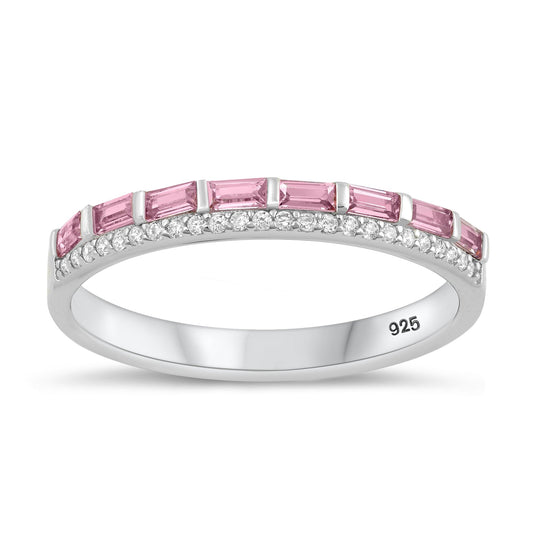 Sterling Silver Pink & Clear CZ Ring