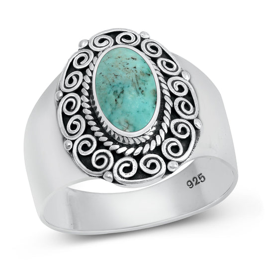 Sterling Silver Genuine Turquoise Bali Ring