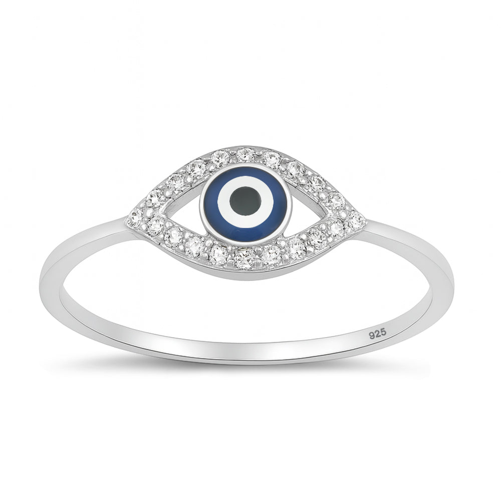 Sterling Silver Mother of Pearl Evil Eye Ring