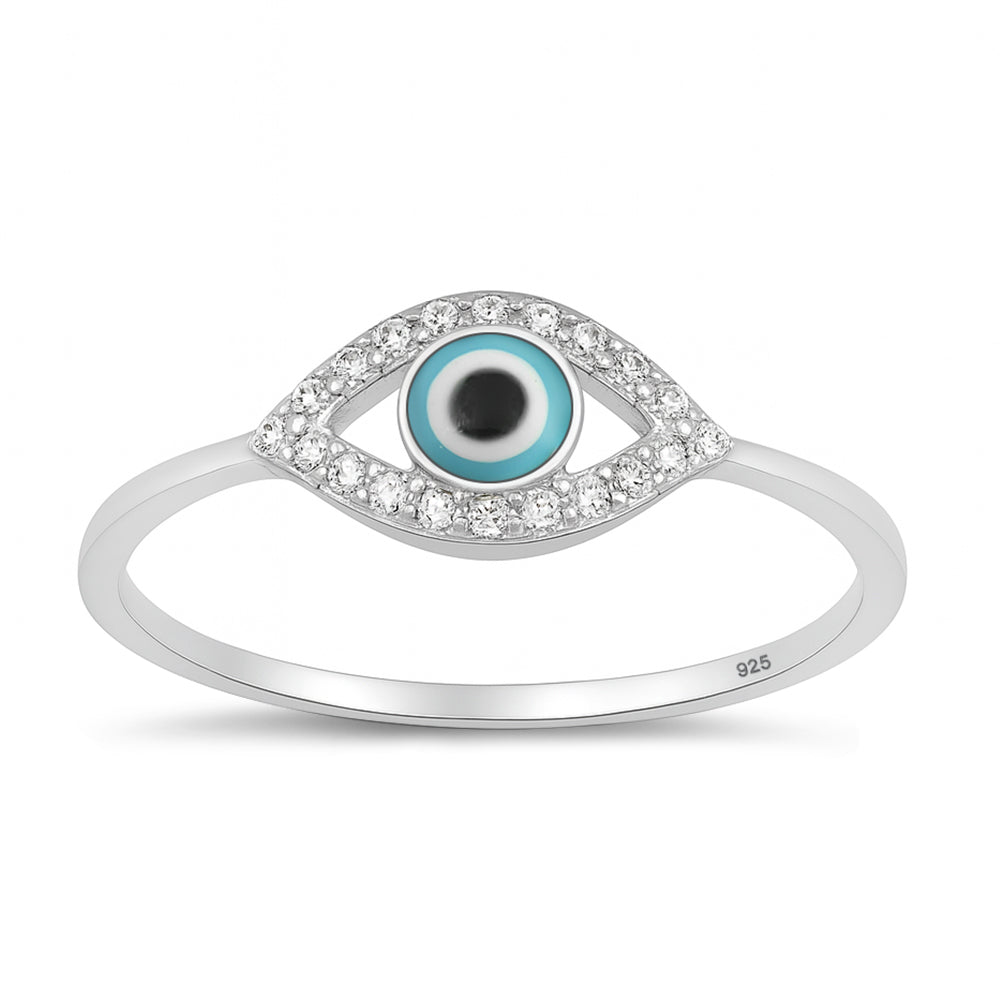 Sterling Silver Mother of Pearl Evil Eye Ring