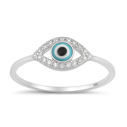 Sterling Silver Mother of Pearl Evil Eye Ring