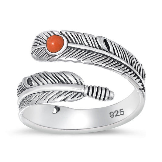 Sterling Silver Coral Feather Ring