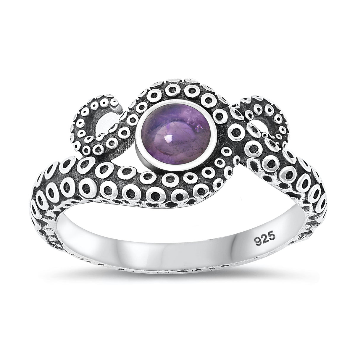 Sterling Silver Amethyst Cab Tentacles Ring
