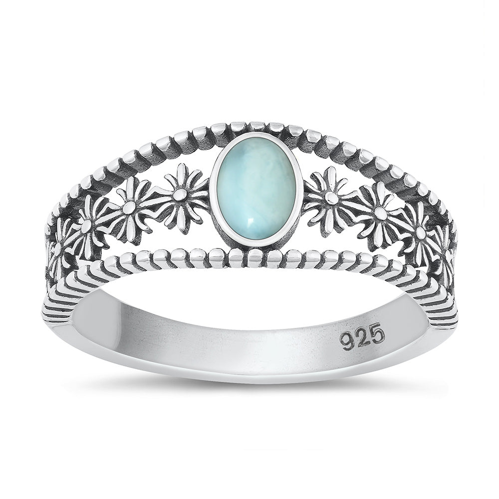 Sterling Silver Larimar Flower Ring