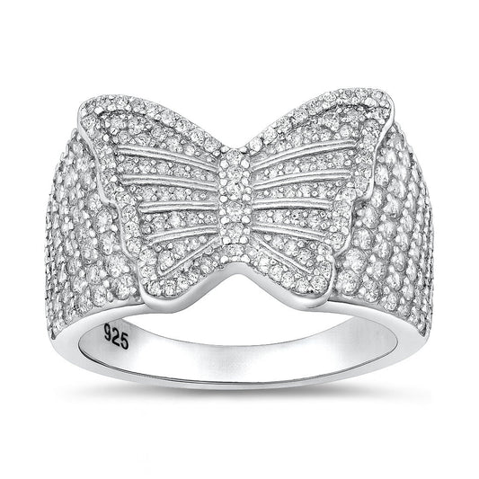 Classic Iced Butterfly Ring New .925 Sterling Silver Clear CZ Band Sizes 7-12