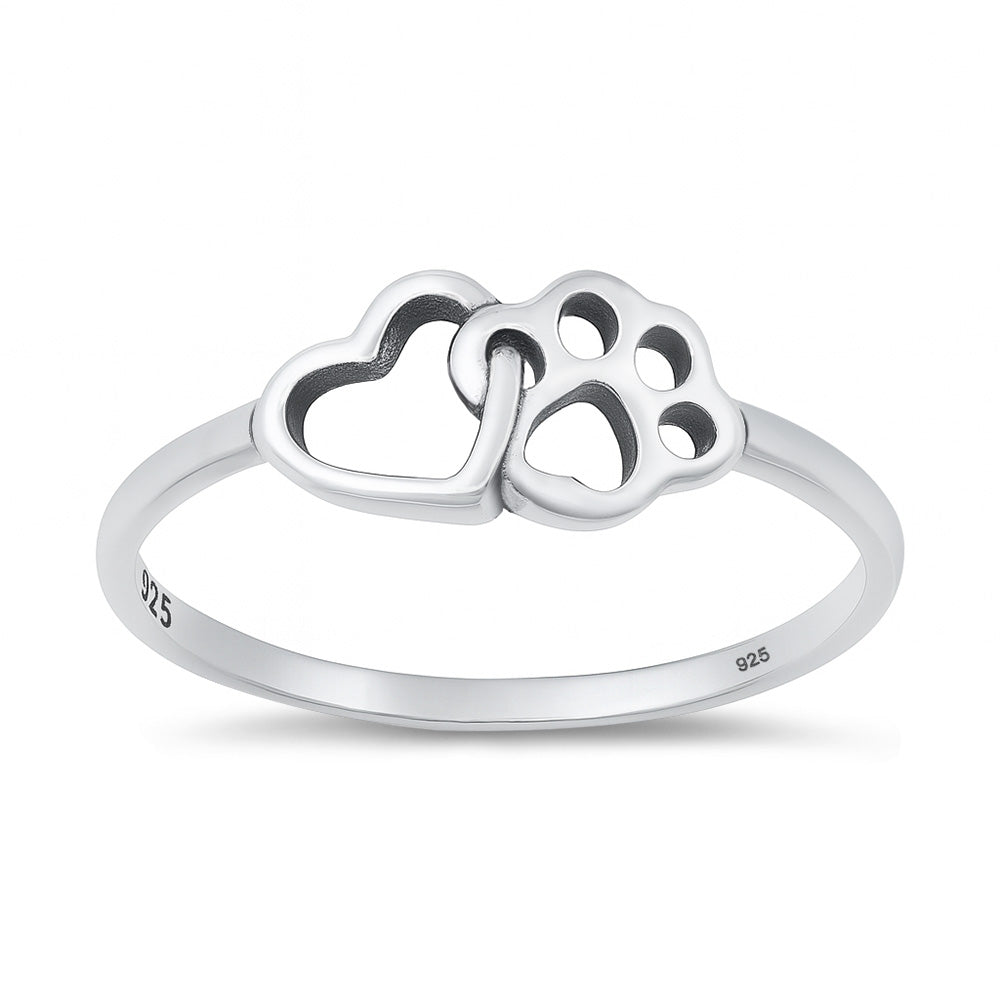 Sterling Silver Heart & Paw Print Ring