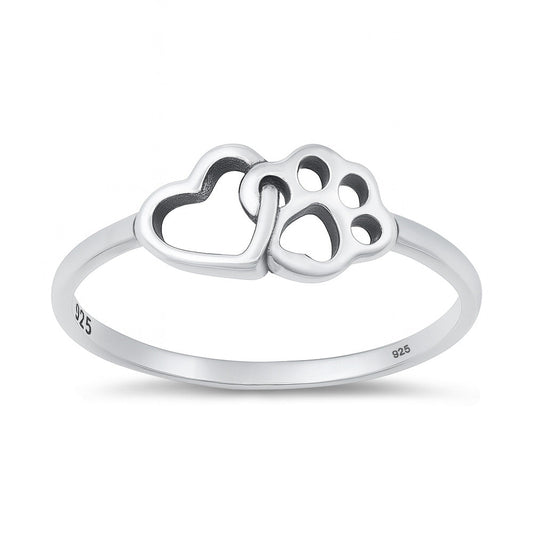 Sterling Silver Heart & Paw Print Ring