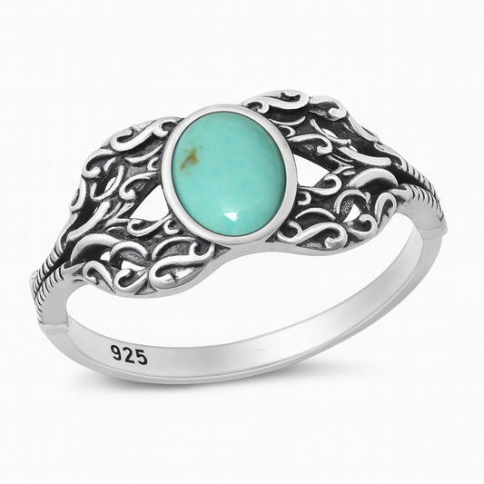 Sterling Silver Genuine Turquoise Wave Infinity Ring