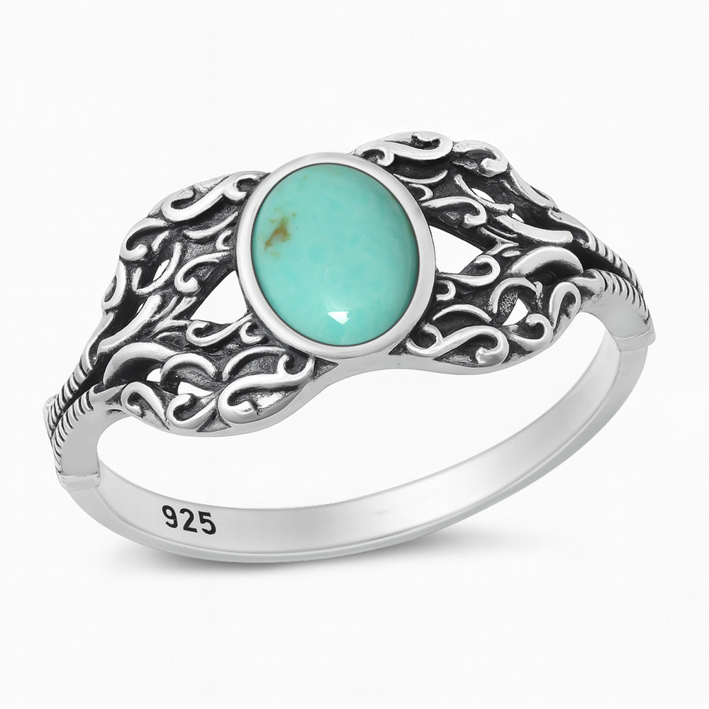 Sterling Silver Genuine Turquoise Wave Infinity Ring
