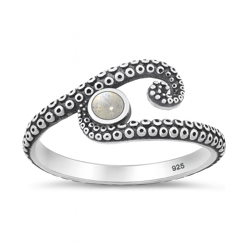 Sterling Silver Moonstone Octopus Tentacles Ring