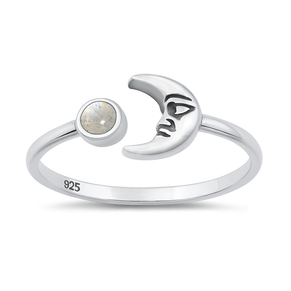 Sterling Silver Moonstone Crescent Moon Ring