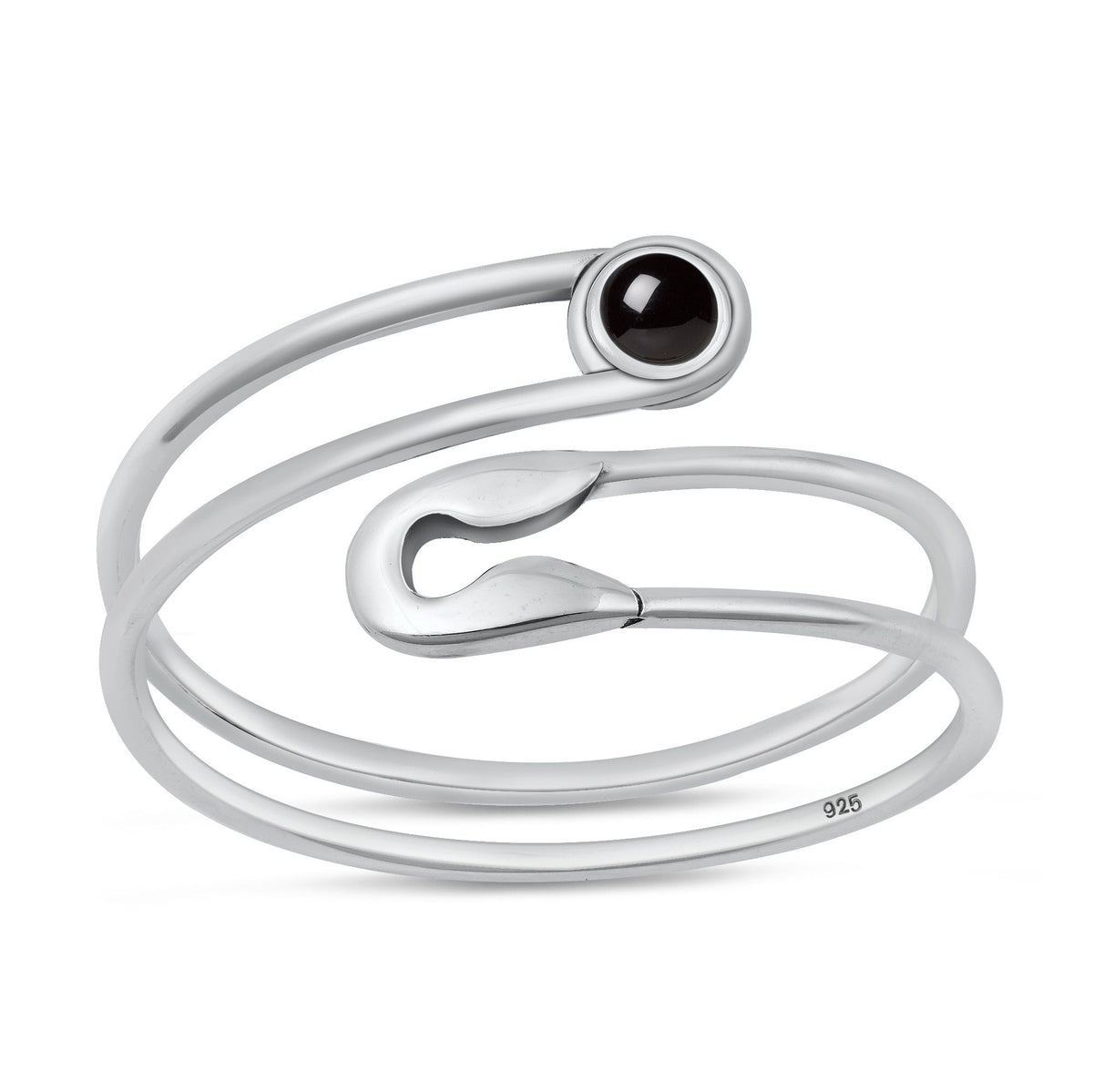 Sterling Silver Black Agate Safety Pin Ring