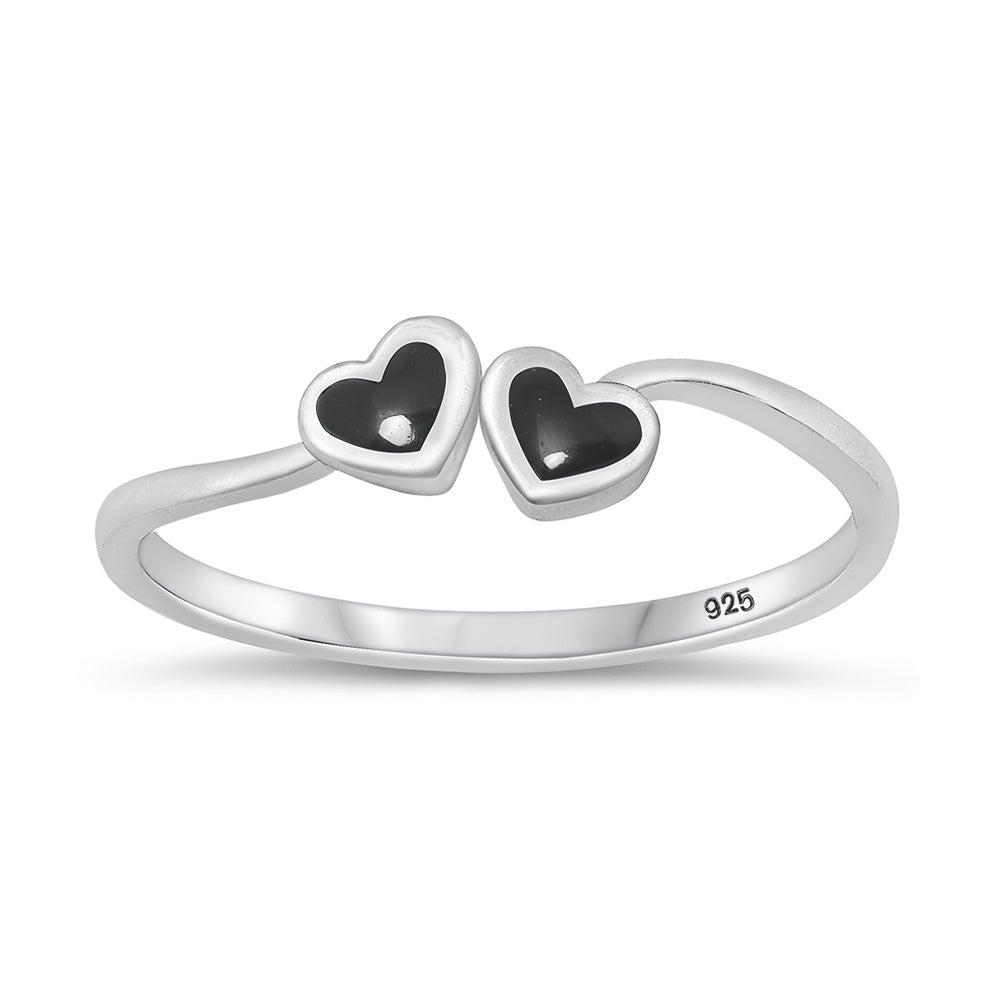Sterling Silver Black Agate Heart Ring