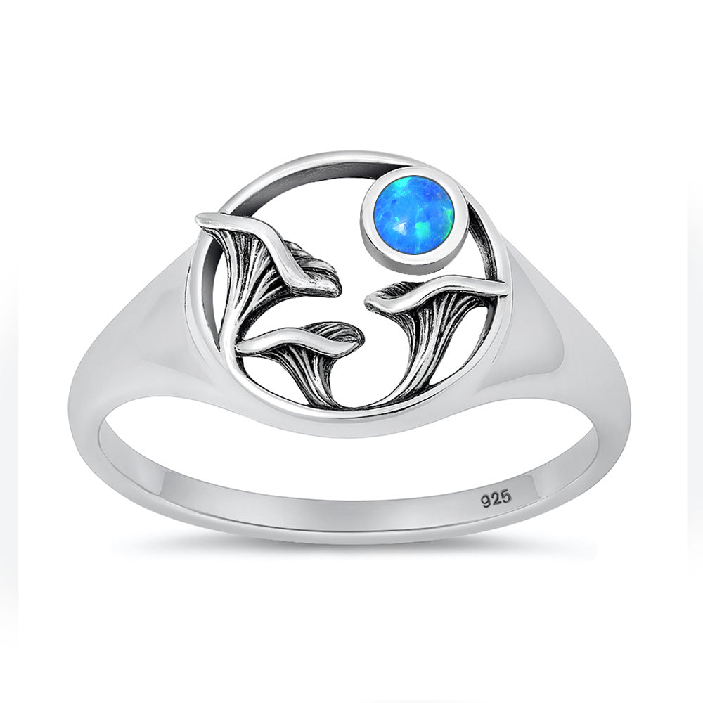 Sterling Silver Blue Synthetic Opal Mushroom Ring
