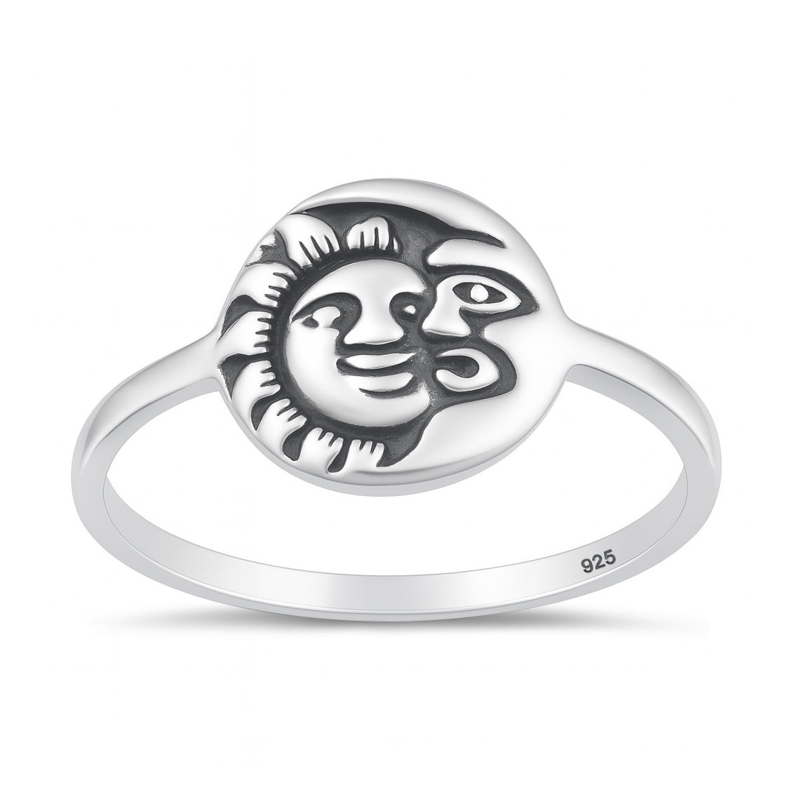 Sterling Silver Sun Moon Face Ring