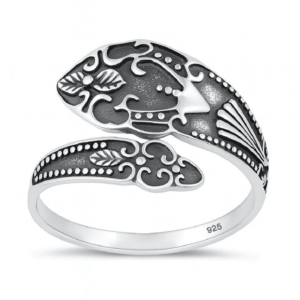 Sterling Silver Floral Spoon Ring