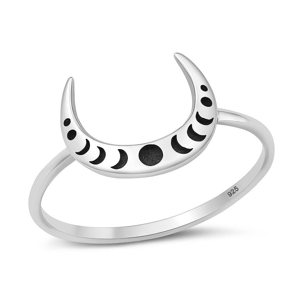 Sterling Silver Crescent Moon Phases Ring