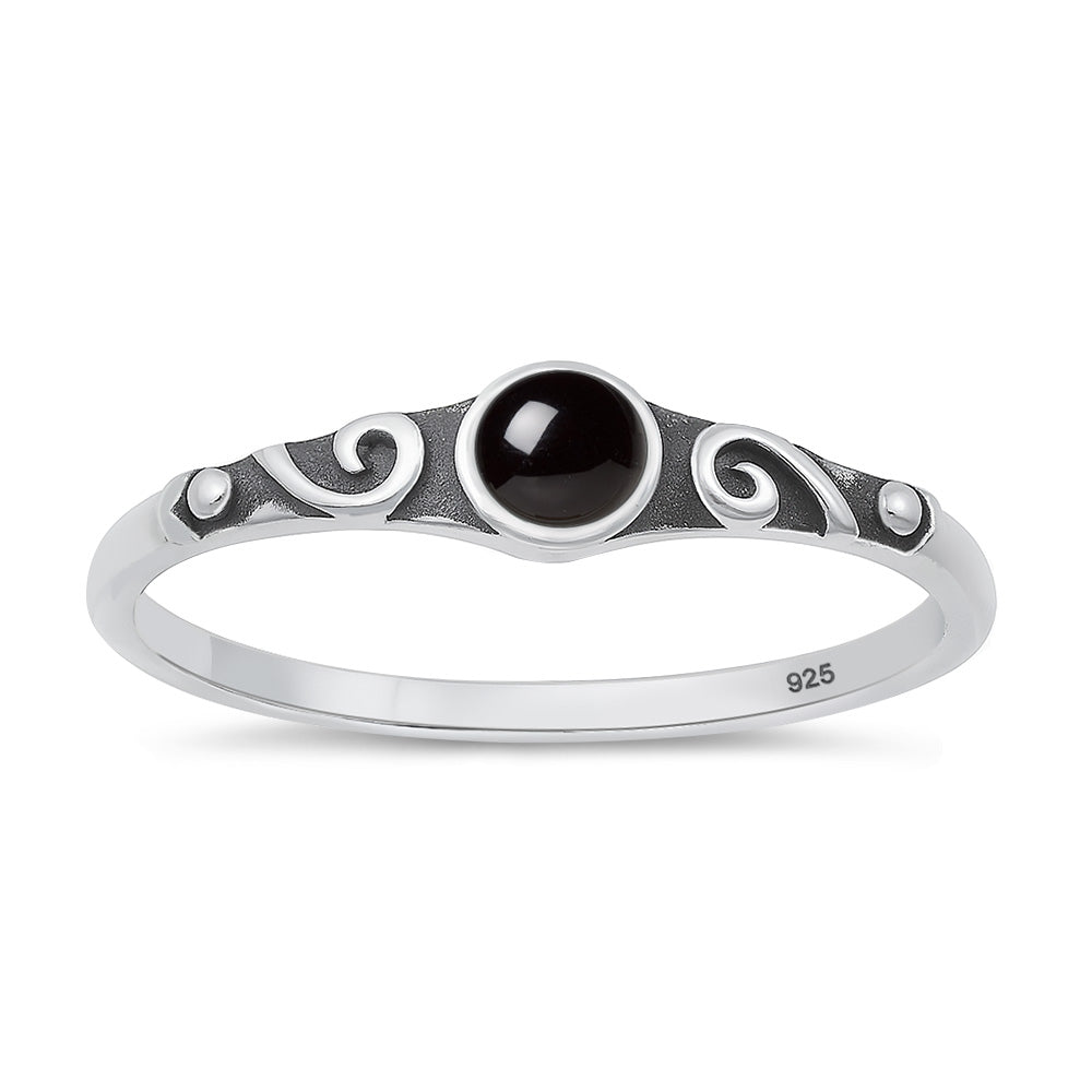 Sterling Silver Black Agate Swirl Ring