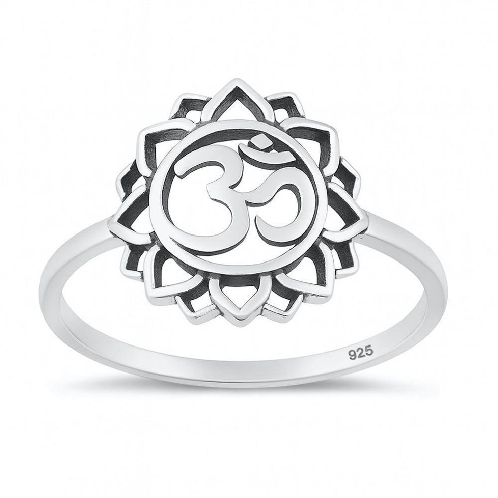 Sterling Silver Om Mandala Flower Ring