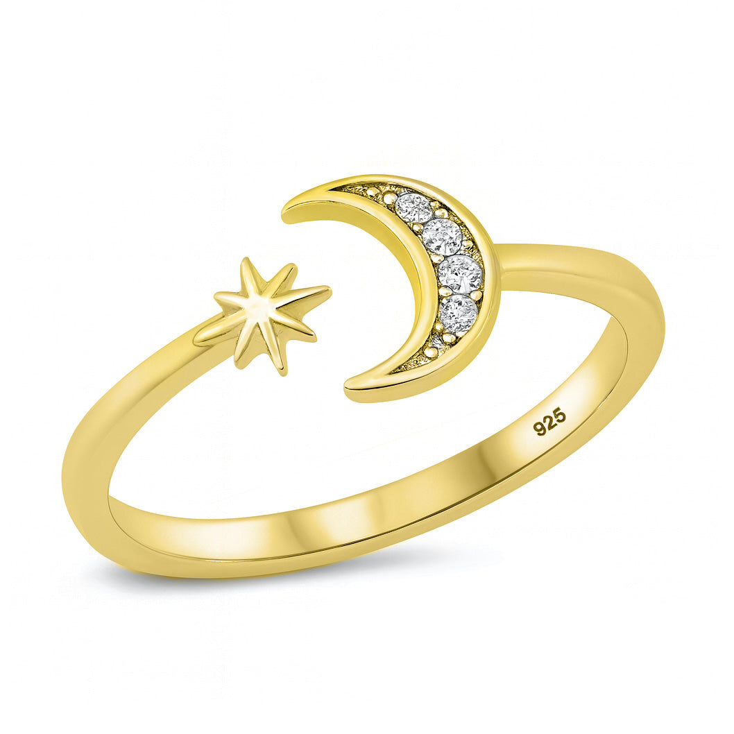 Sterling Silver Moon and Star Ring