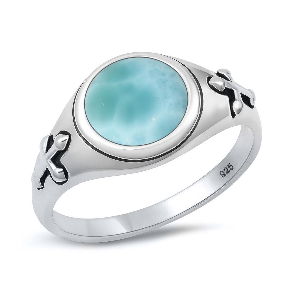 Sterling Silver Larimar Cross Ring