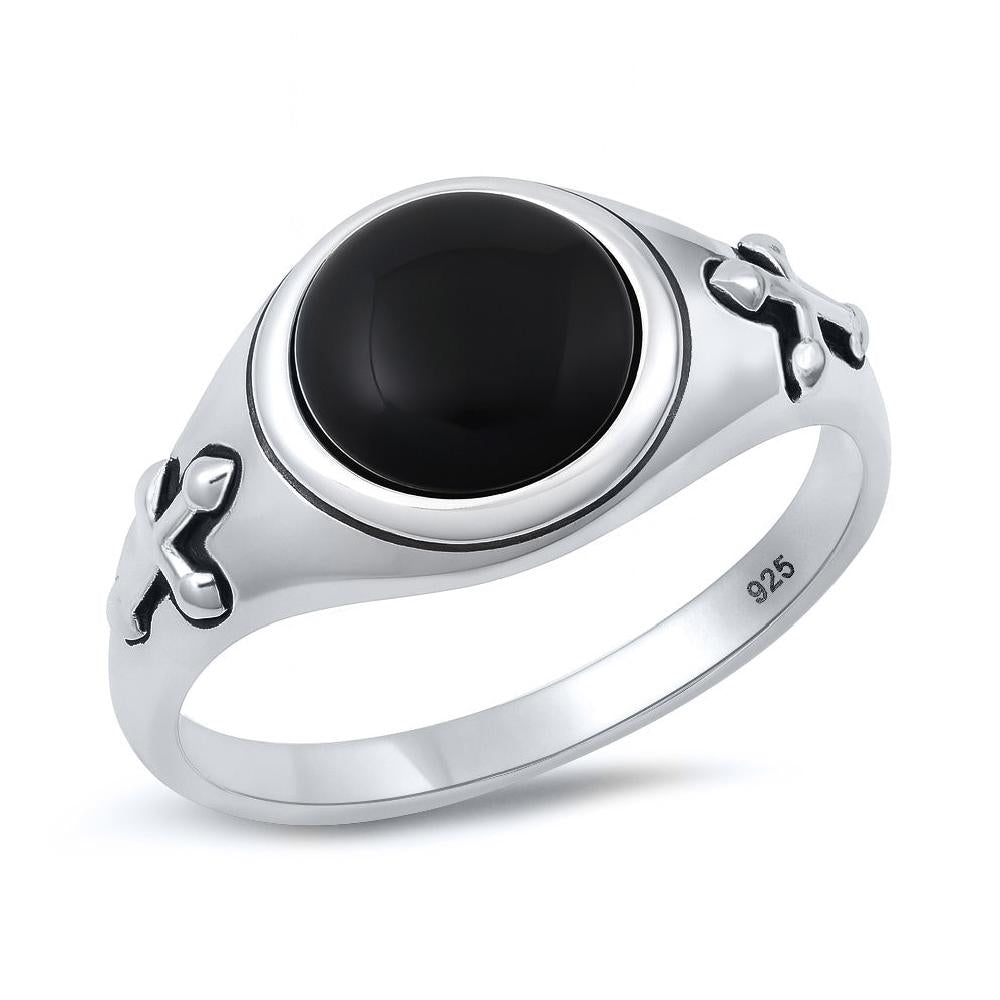 Sterling Silver Agate Cross Ring
