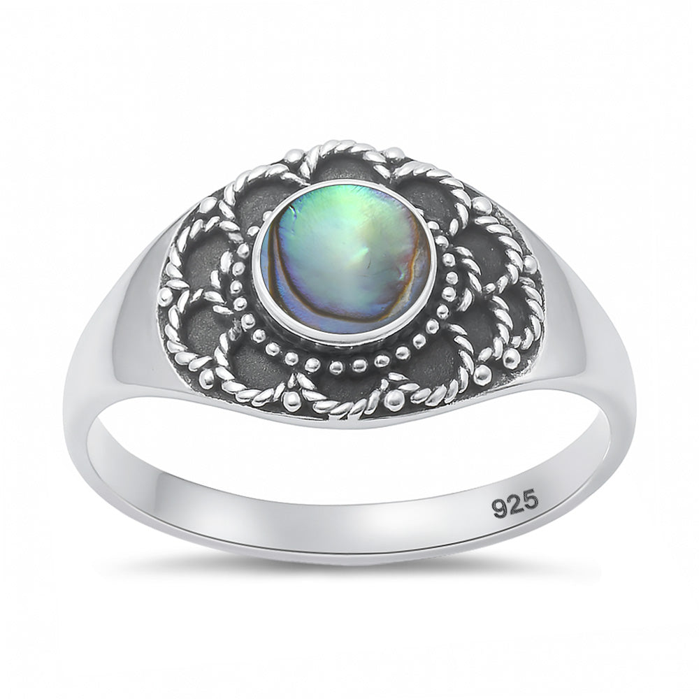 Sterling Silver Abalone Shell Bali Style Ring