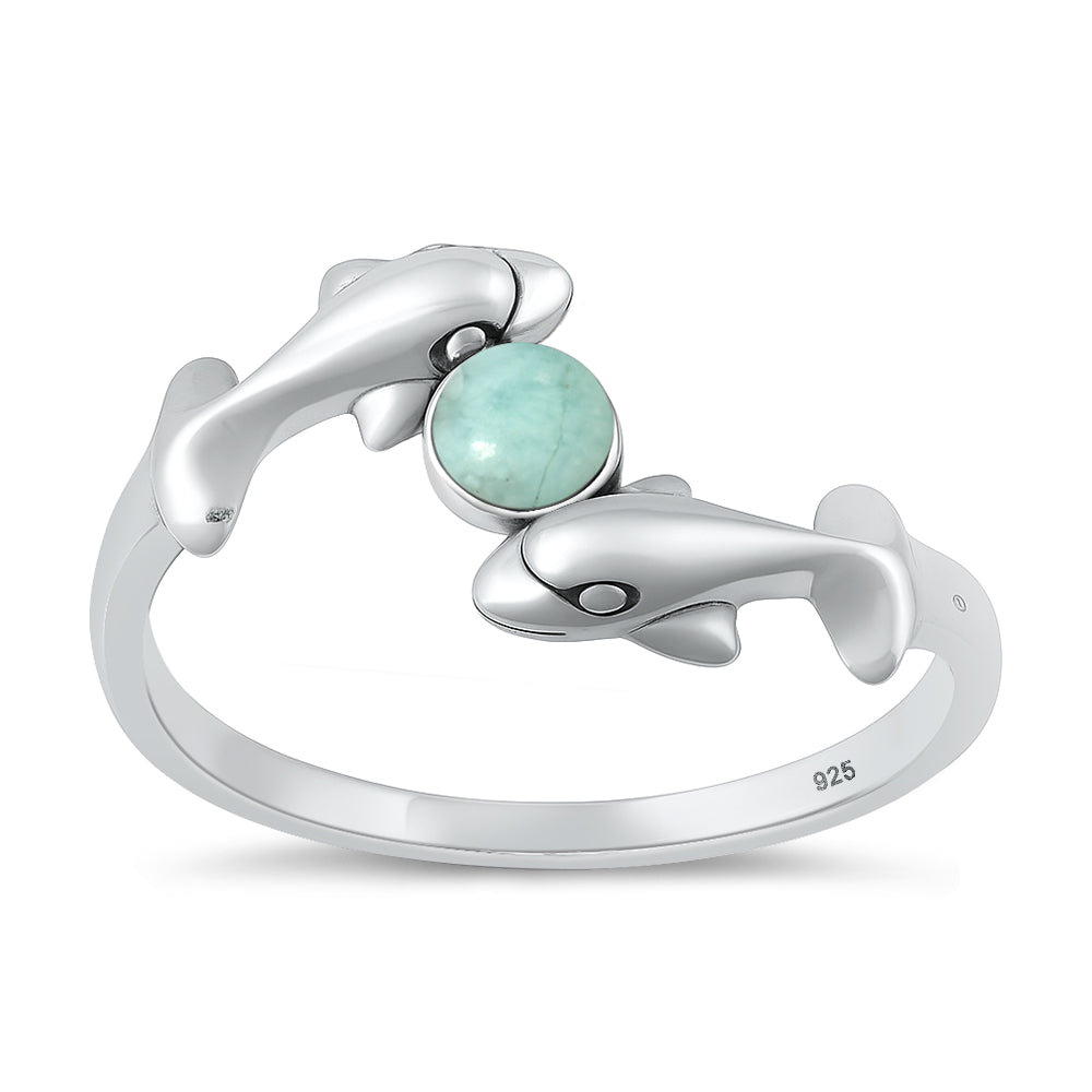 Sterling Silver Larimar Dolphin Ring